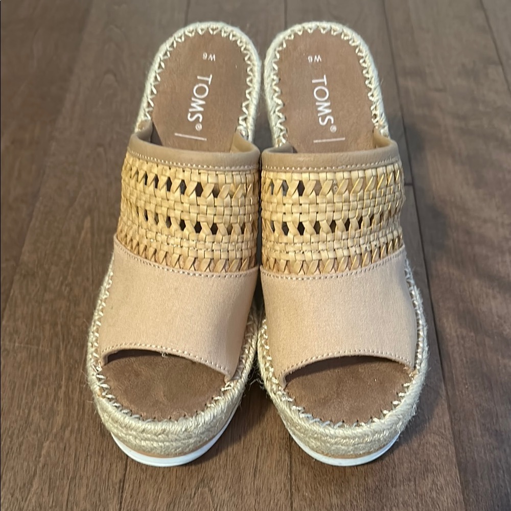 Toms Tan Platform Espadrille Slip-On Wedges